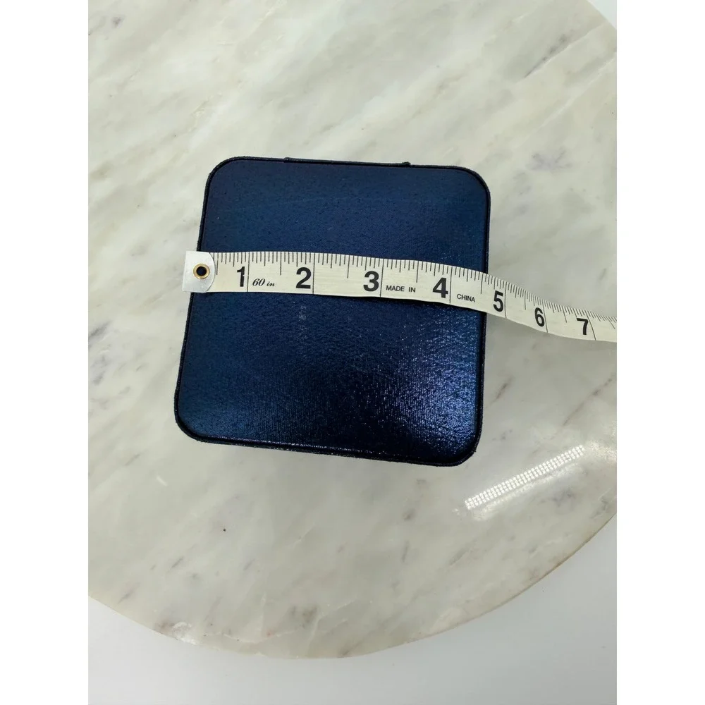 Metallic Navy Blue Travel Jewelry Case Organizer Mirror Square Zip Small